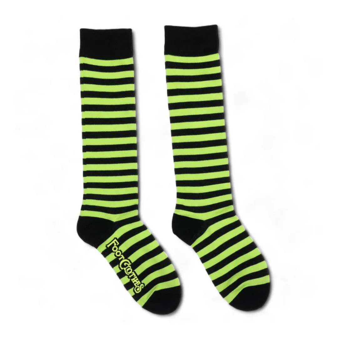 Electric Lime and Black Stripes Knee High Socks