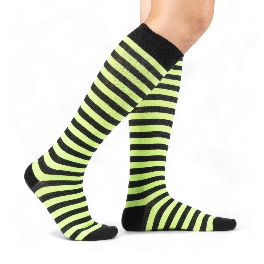 Electric Lime and Black Stripes Knee High Socks