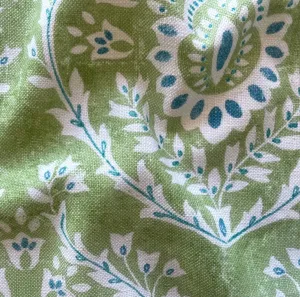 Fern Green & Teal Block Print Cotton Basket-Weave (Made in India)