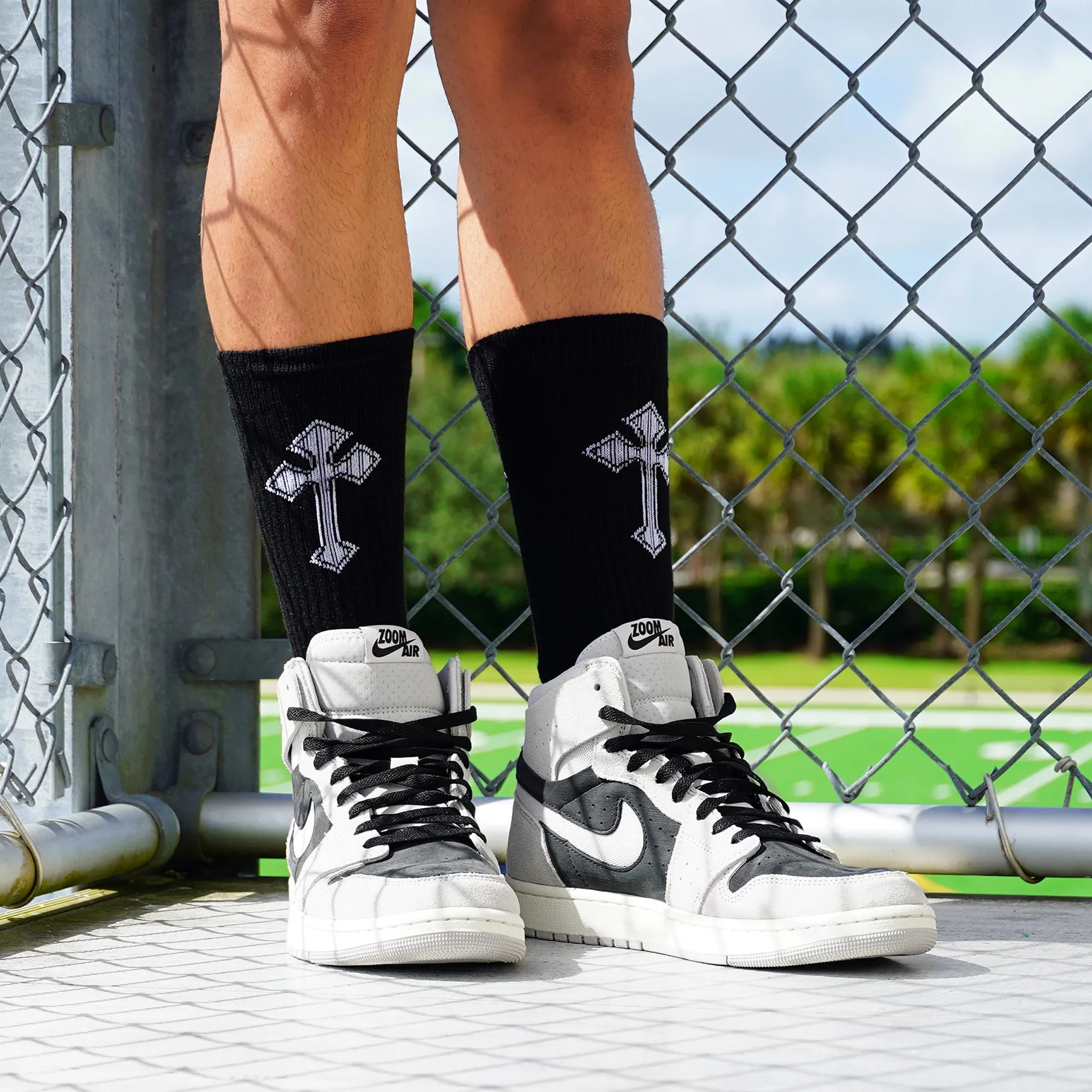 Gothic Cross Black Crew Socks