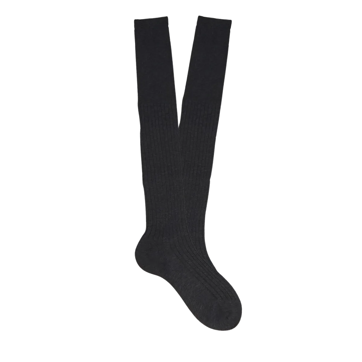 Grey Knee Long Ribbed Cotton Socks