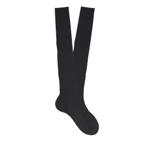 Grey Knee Long Ribbed Cotton Socks