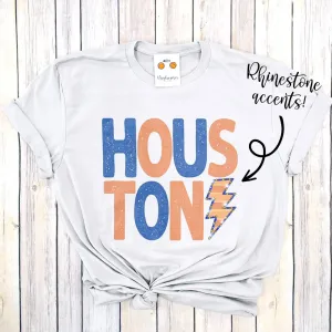 Houston Lightning Bolt Rhinestone Tee