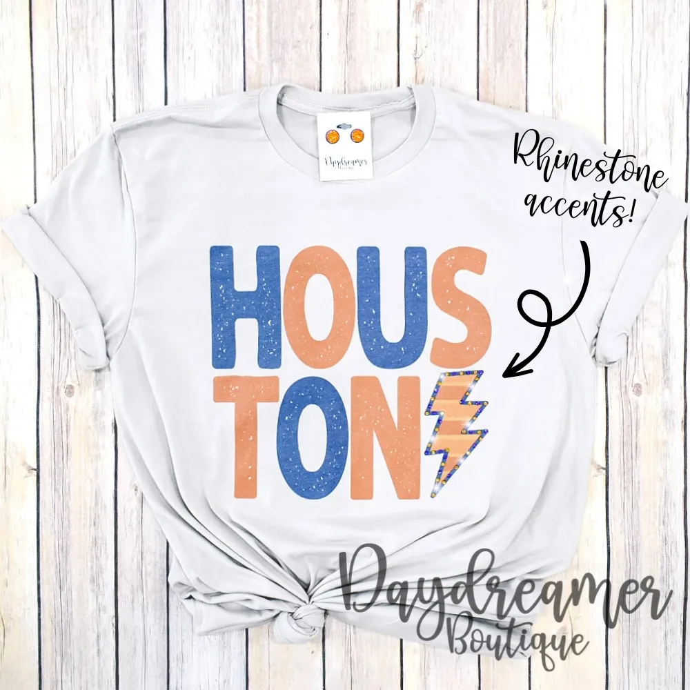 Houston Lightning Bolt Rhinestone Tee