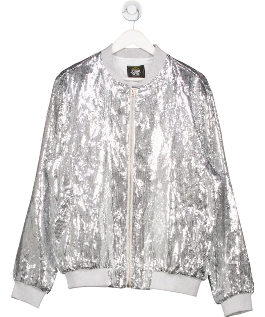 Jogal Style Metallic Sequins Nightclub Styles Zip Up Varsity Baseball Bomber Jacket UK XL