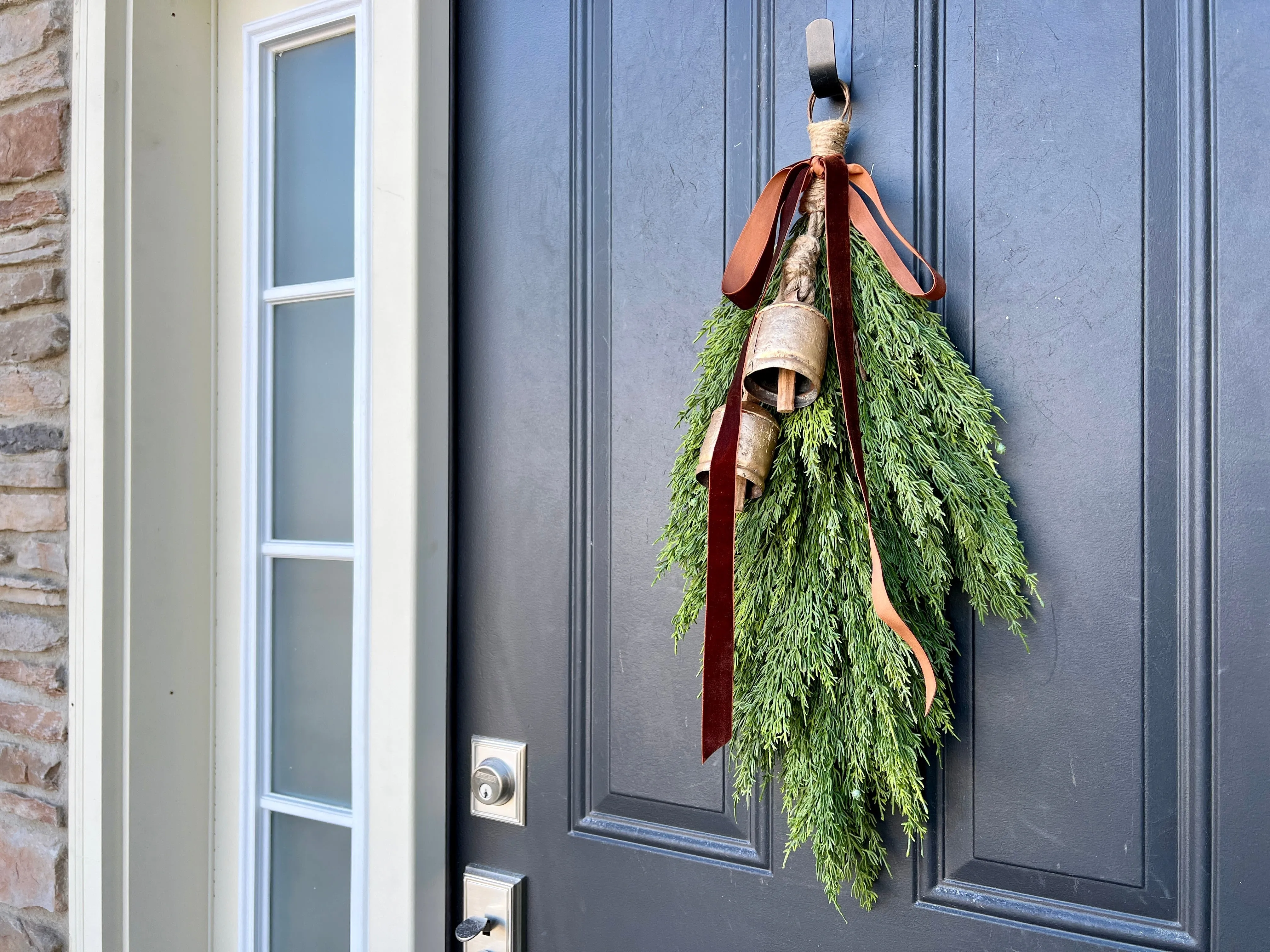 Juniper & Velvet Ribbon Holiday Swag Wreath with Bells