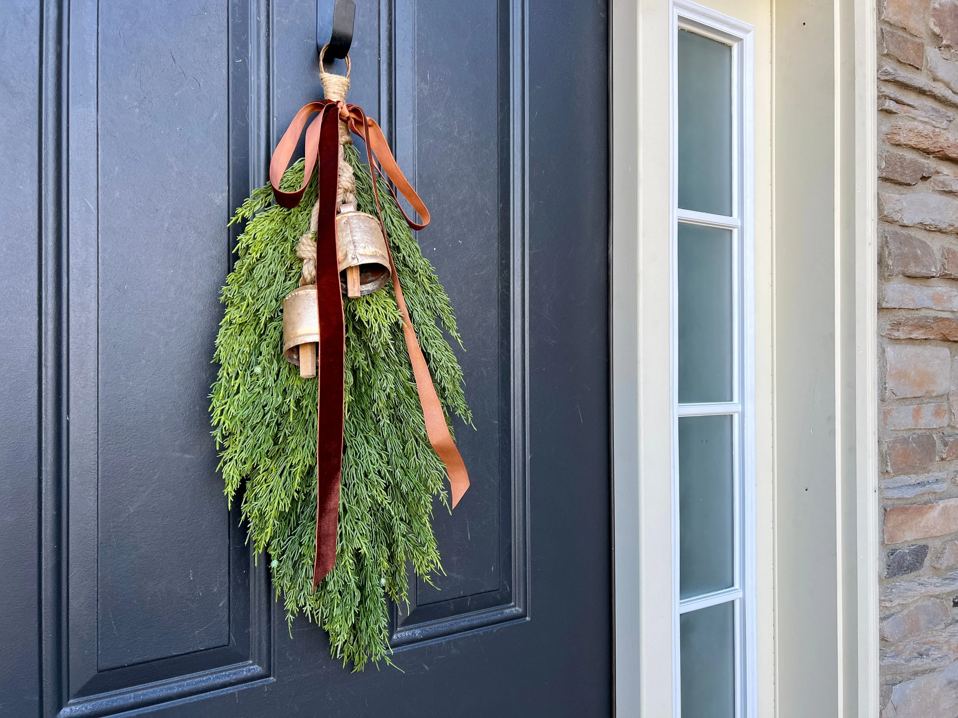 Juniper & Velvet Ribbon Holiday Swag Wreath with Bells