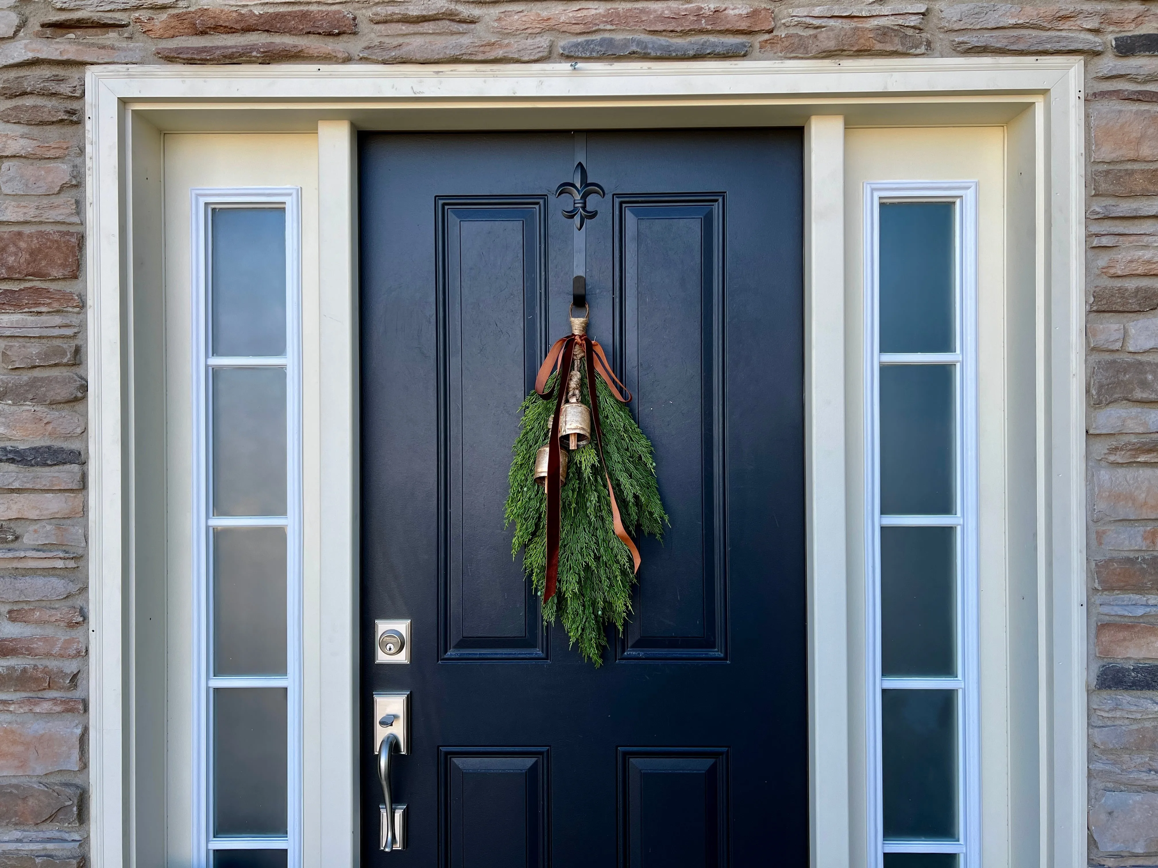 Juniper & Velvet Ribbon Holiday Swag Wreath with Bells