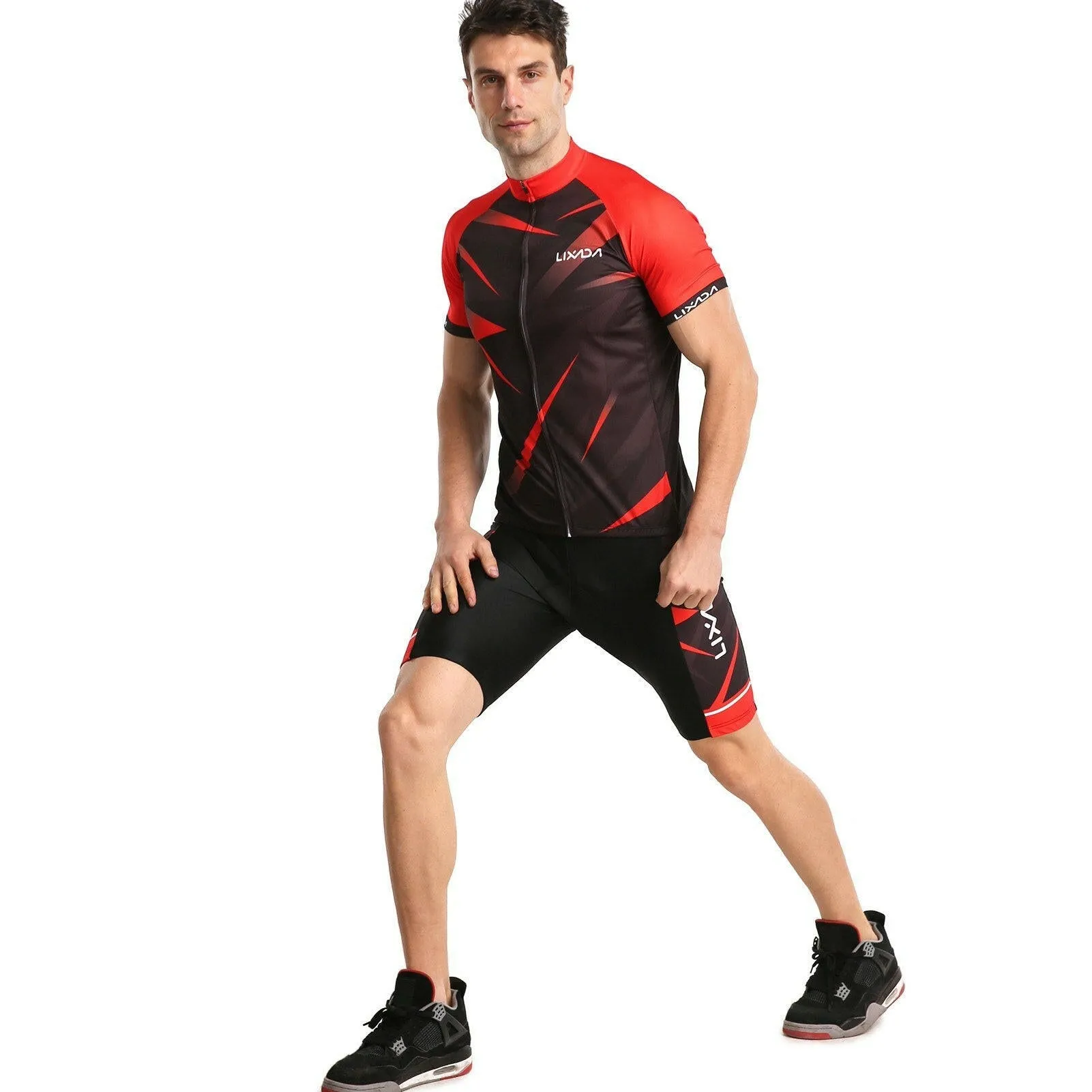 Lixada Men Cycling Jersey Breathable Short Sleeve Bike Shirt and Padded Shorts MTB Bicycle Clothing Suit