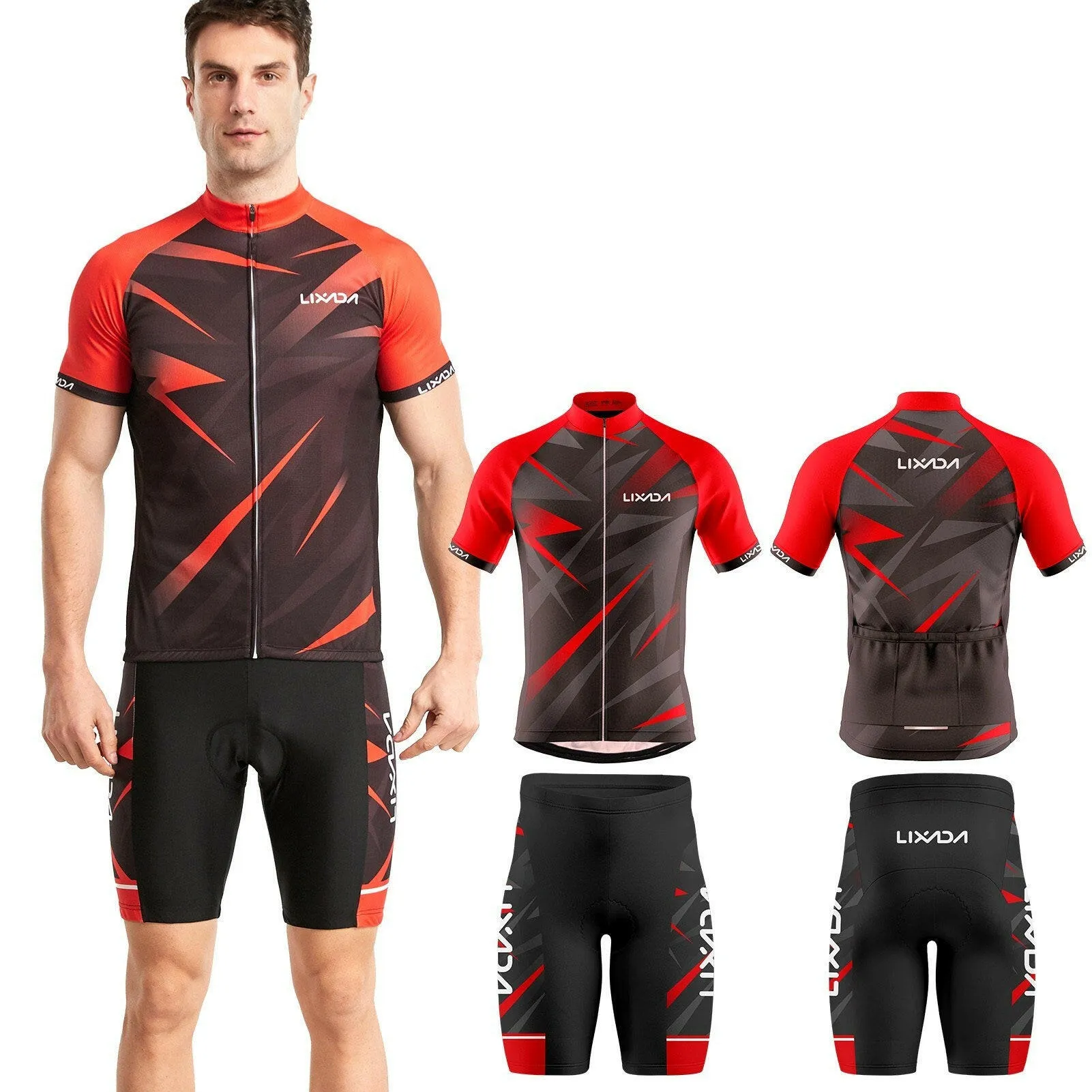 Lixada Men Cycling Jersey Breathable Short Sleeve Bike Shirt and Padded Shorts MTB Bicycle Clothing Suit