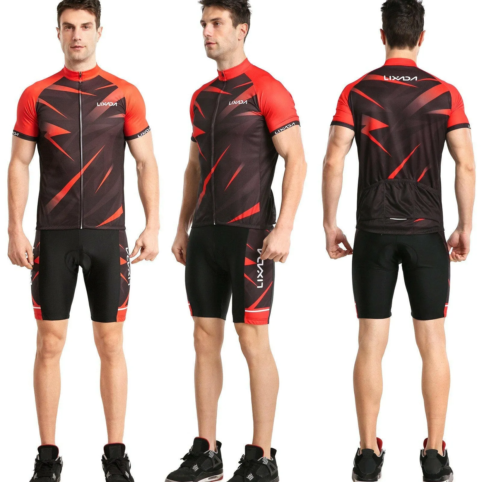 Lixada Men Cycling Jersey Breathable Short Sleeve Bike Shirt and Padded Shorts MTB Bicycle Clothing Suit