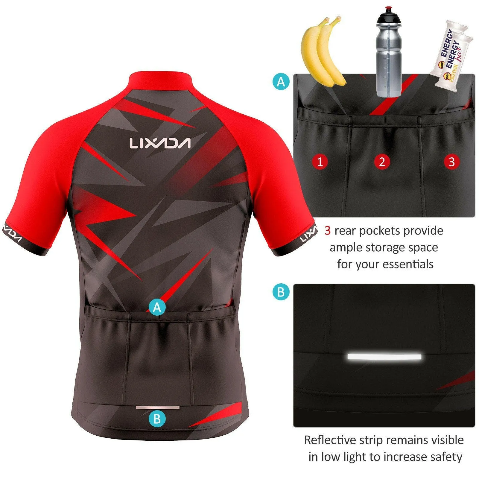 Lixada Men Cycling Jersey Breathable Short Sleeve Bike Shirt and Padded Shorts MTB Bicycle Clothing Suit