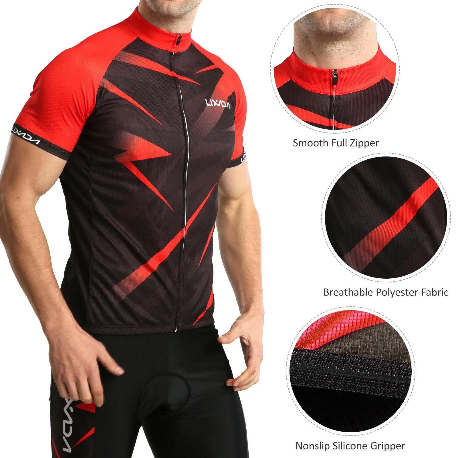 Lixada Men Cycling Jersey Breathable Short Sleeve Bike Shirt and Padded Shorts MTB Bicycle Clothing Suit