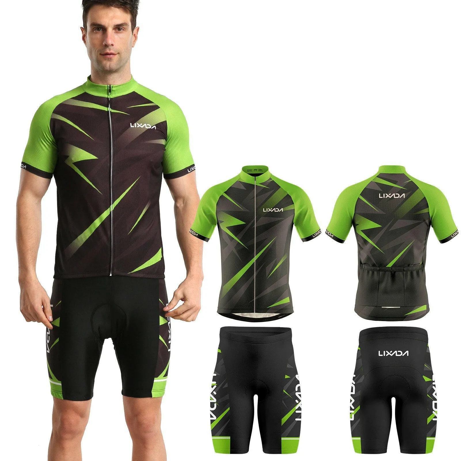 Lixada Men Cycling Jersey Breathable Short Sleeve Bike Shirt and Padded Shorts MTB Bicycle Clothing Suit