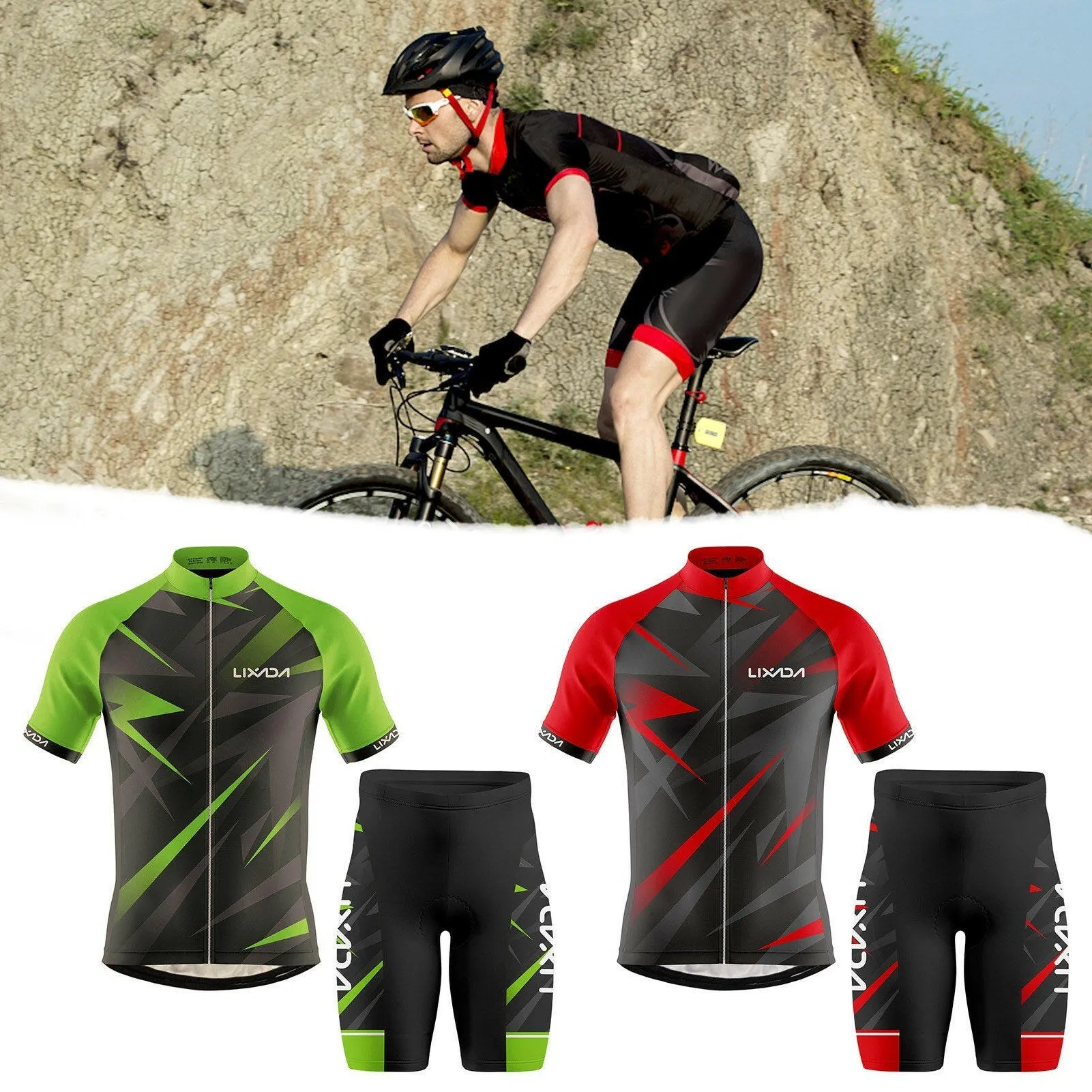 Lixada Men Cycling Jersey Breathable Short Sleeve Bike Shirt and Padded Shorts MTB Bicycle Clothing Suit