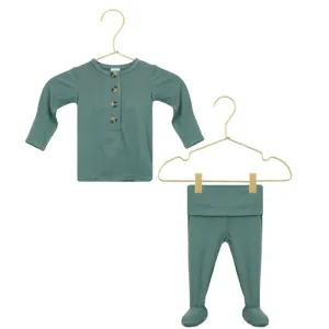 Lou Lou & Co - Infant Graham Top   Bottom Set in Dusty Blue/Green
