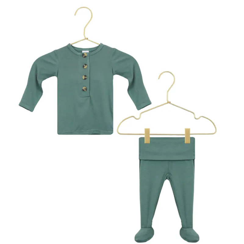 Lou Lou & Co - Infant Graham Top   Bottom Set in Dusty Blue/Green