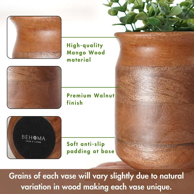 Mangia Wooden Vase - Dark Brown