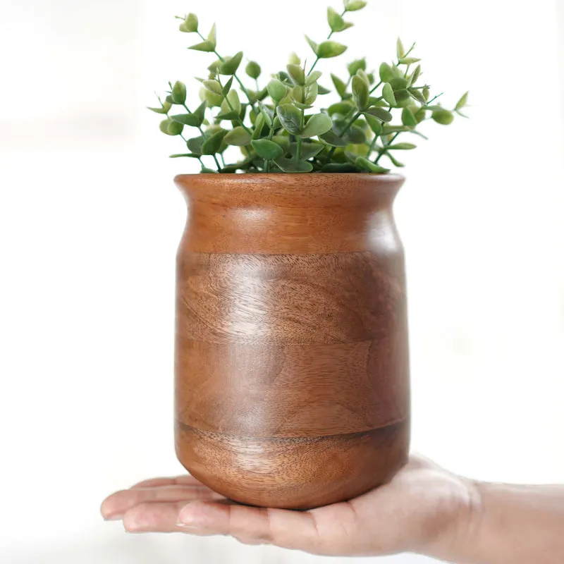 Mangia Wooden Vase - Dark Brown
