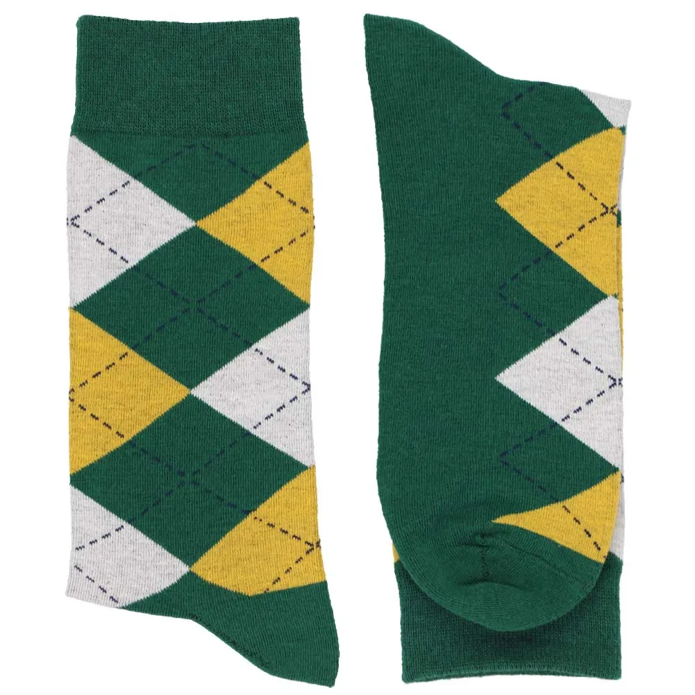 Men's Hunter Green and Gold Argyle Socks