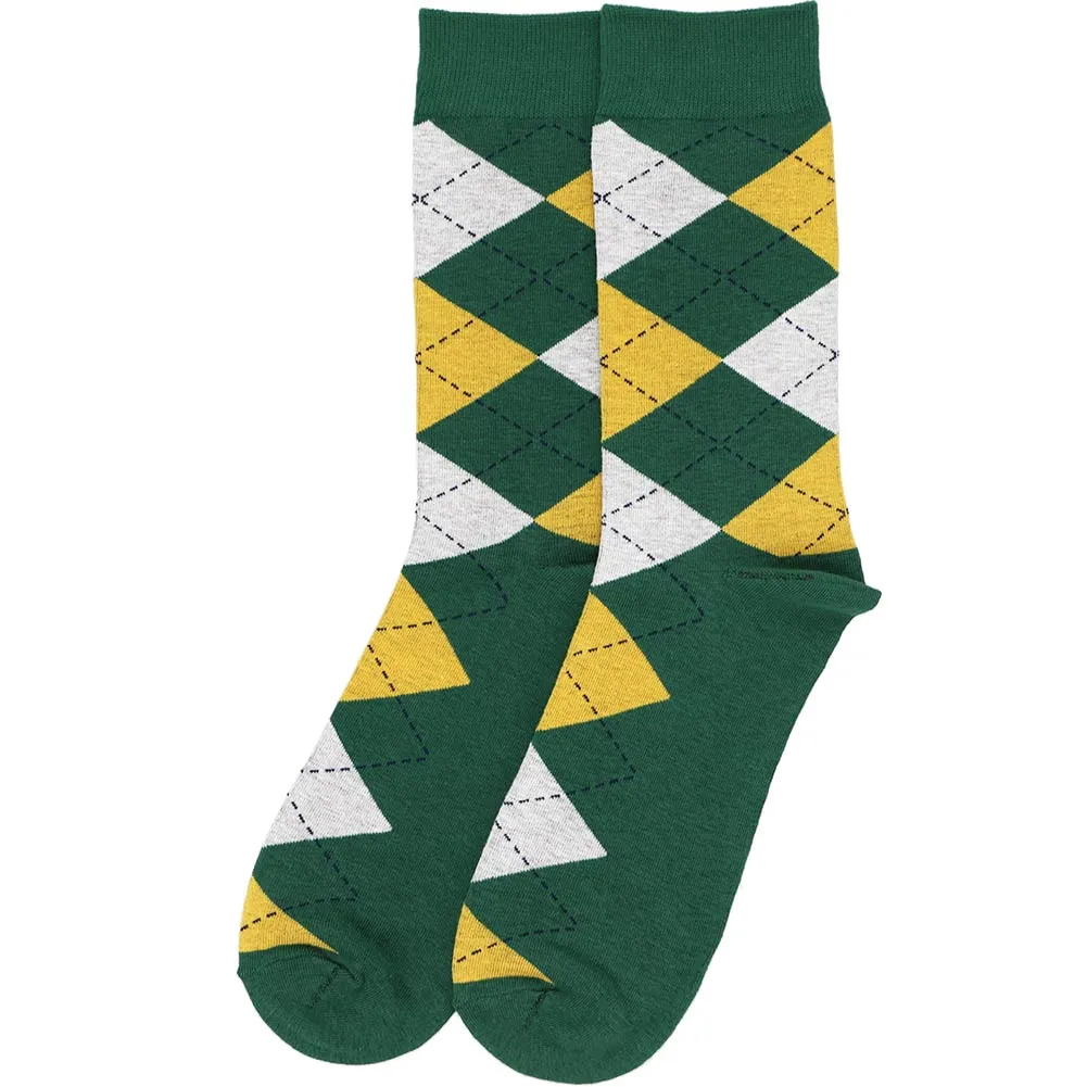Men's Hunter Green and Gold Argyle Socks