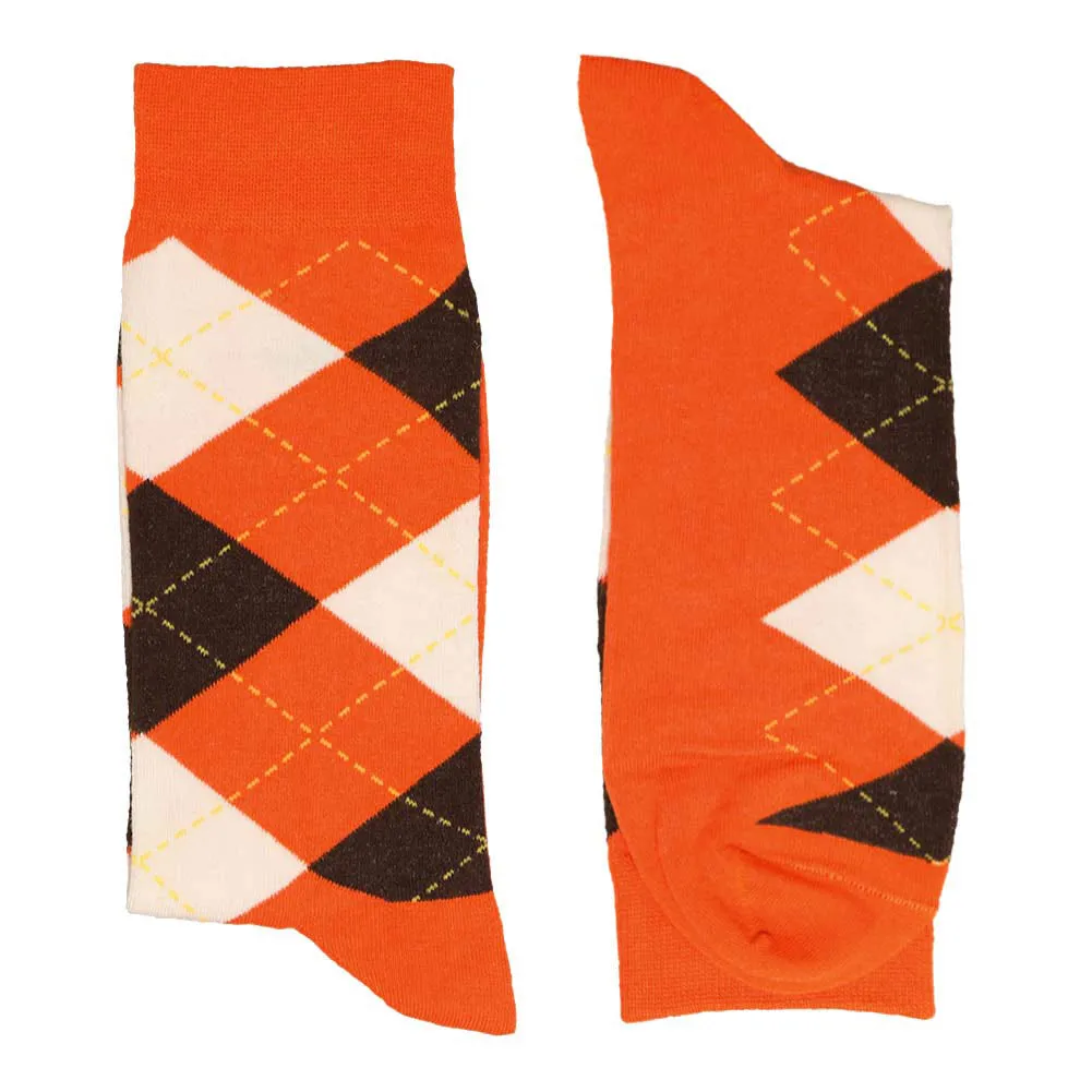 Men's Orange and Brown Argyle Socks