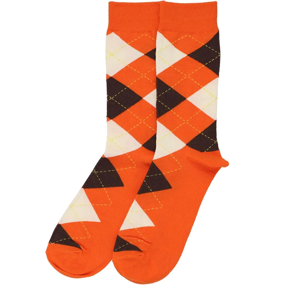 Men's Orange and Brown Argyle Socks