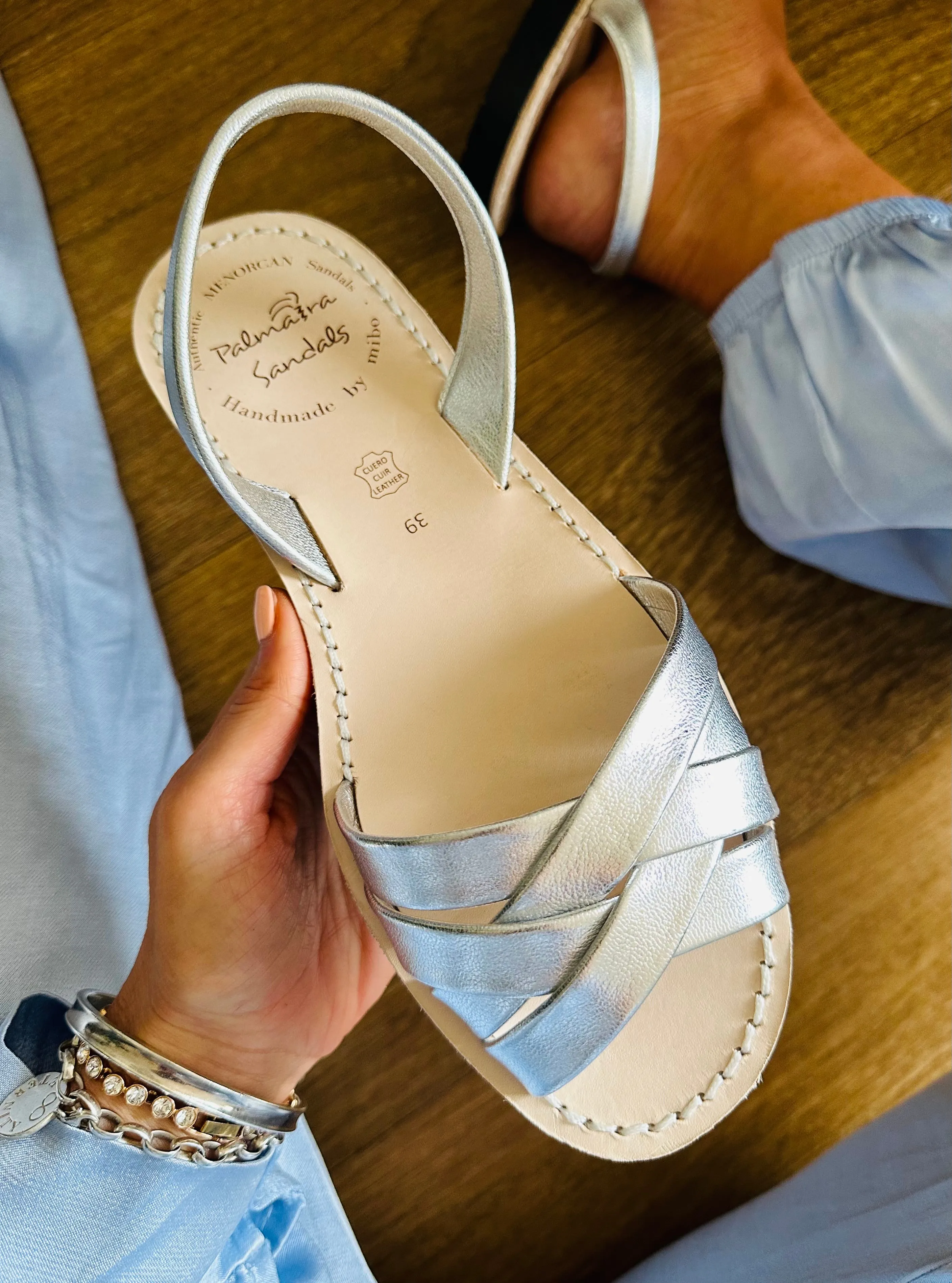 Misty Silver Leather Peeptoe Avarca