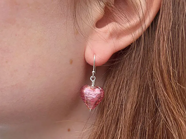 Murano Glass Heart Earrings - Lime
