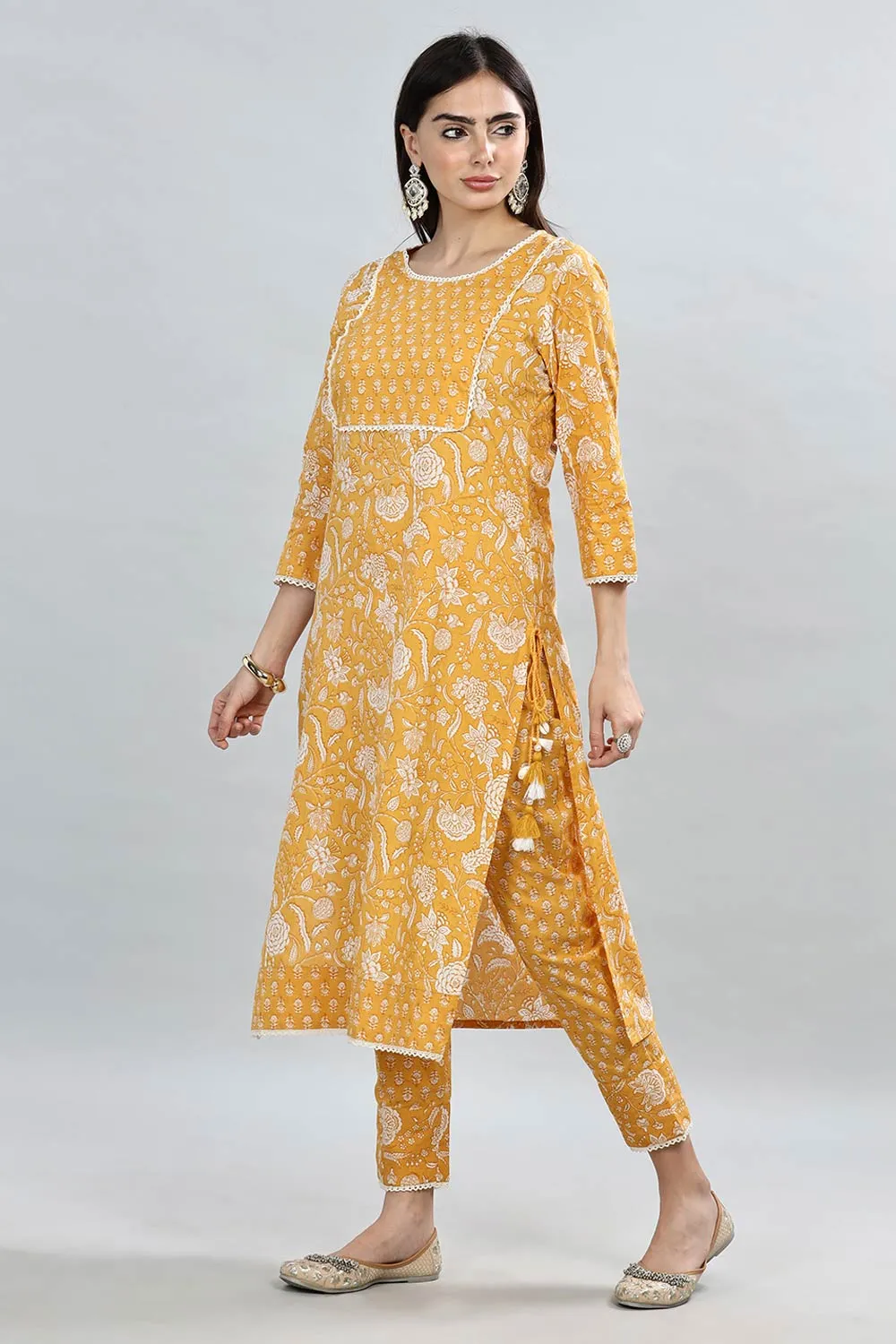 Mythri Office Wear Women's Casual Kurta Round Neck with 3/4th Sleeves  - Yellow - SS03