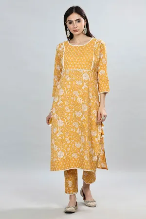 Mythri Office Wear Women's Casual Kurta Round Neck with 3/4th Sleeves  - Yellow - SS03
