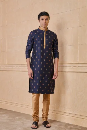 Navy Kurta Set With Embroidery Highlights