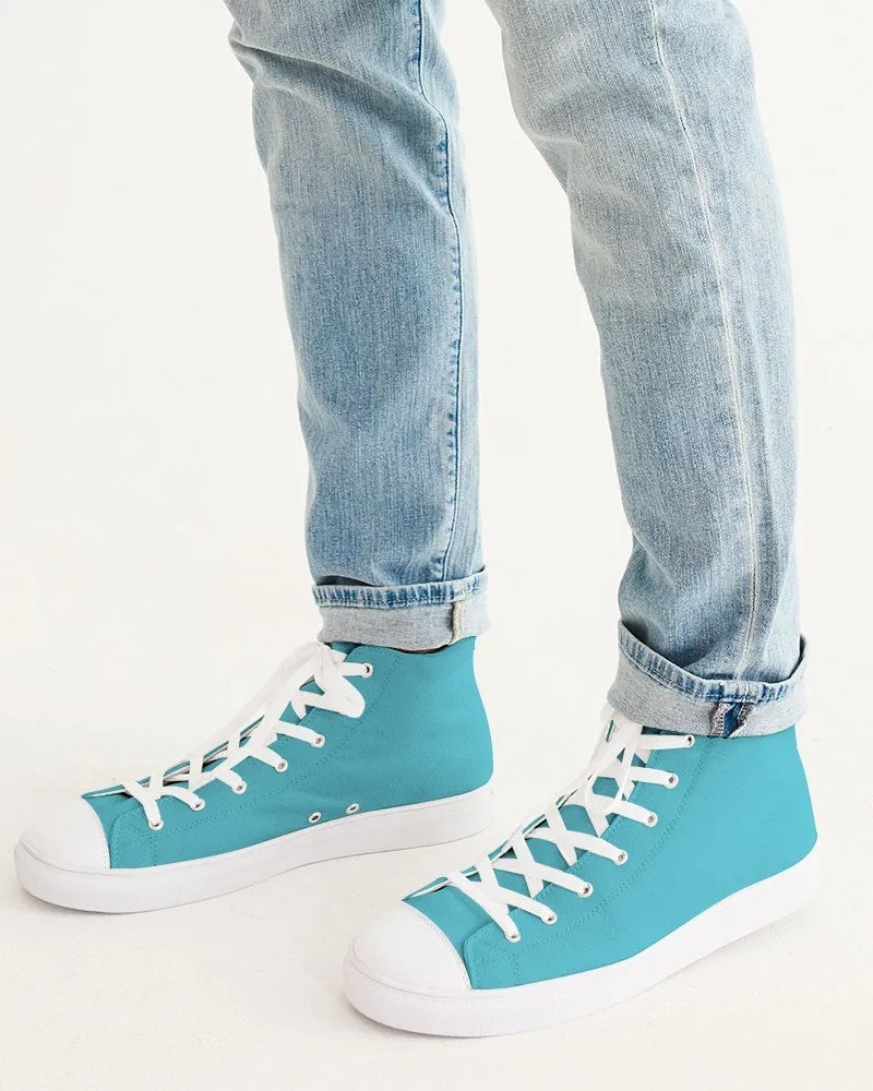 Pastel Warm Cyan Men's High-top Canvas Sneakers | Men's | Bright Pastel Warm Cyan | C60M0Y15K0