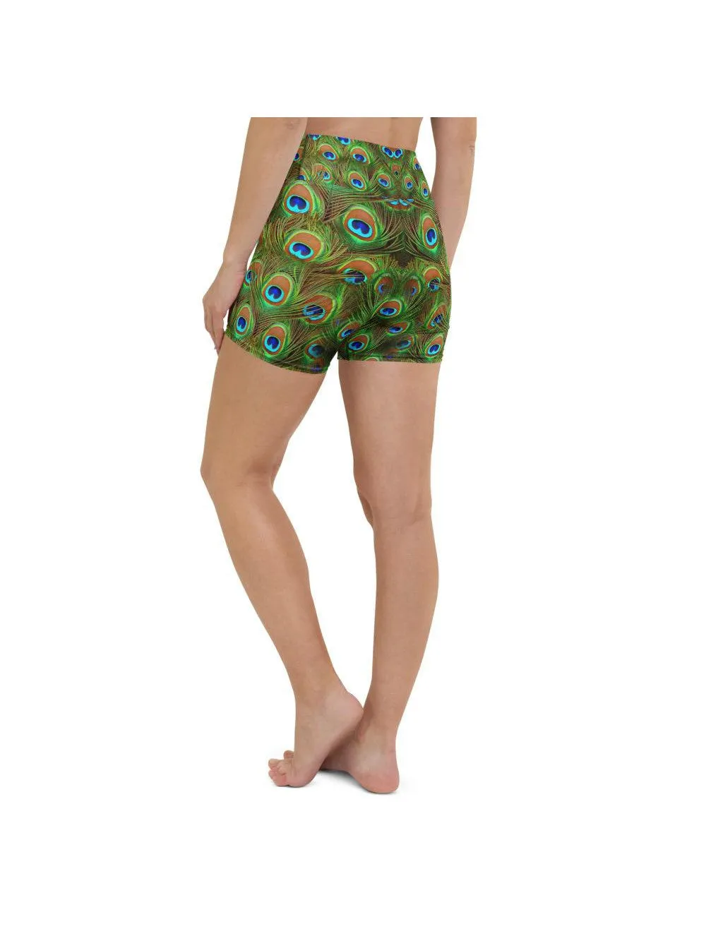 Peacock Feathered Yoga Shorts