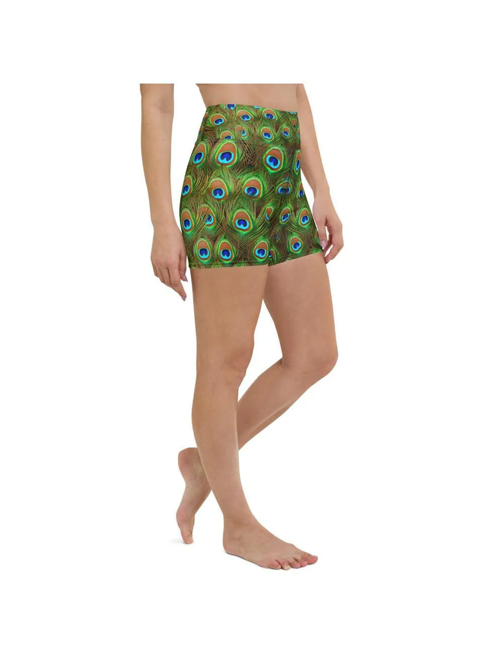 Peacock Feathered Yoga Shorts