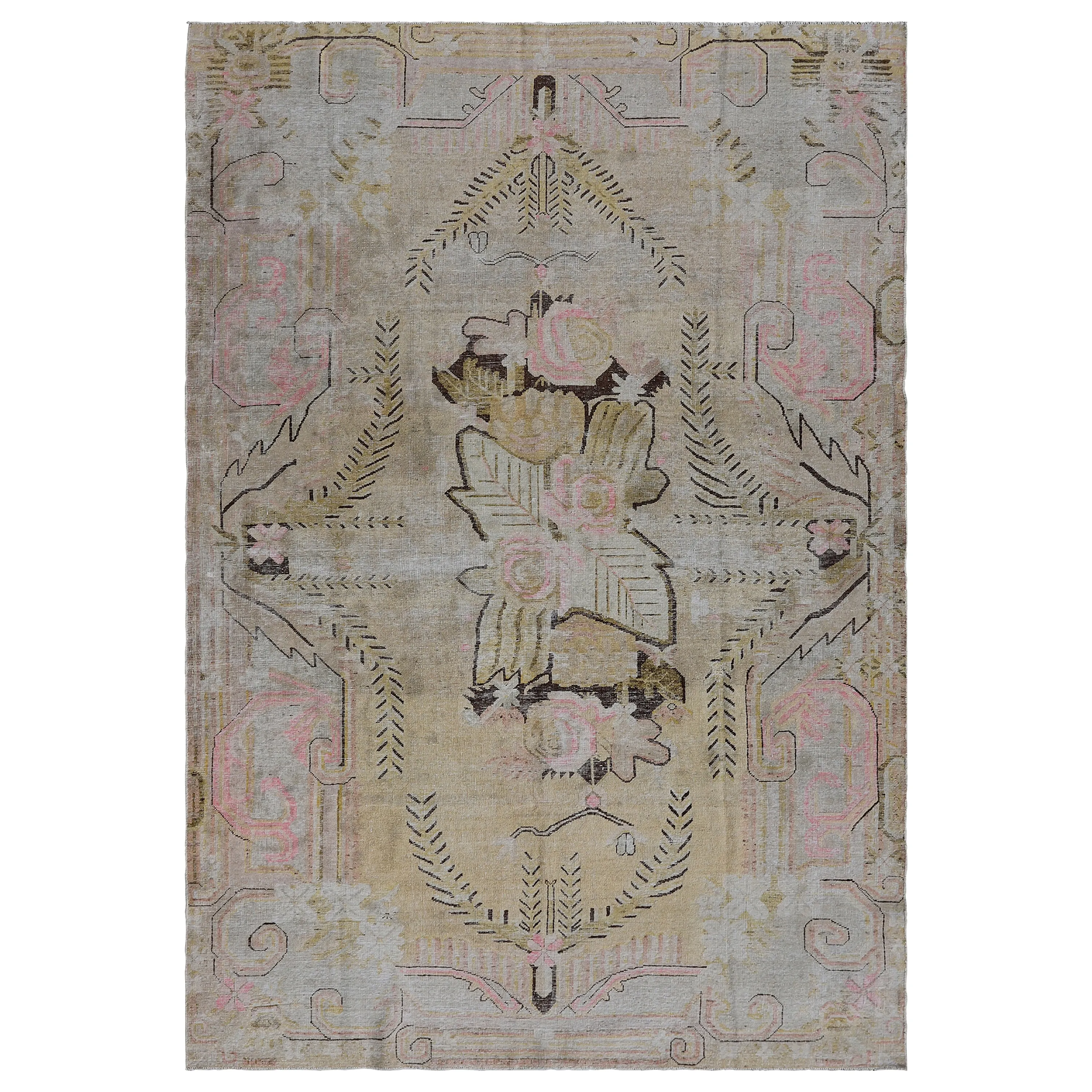 Pink Vintage Wool Cotton Blend Rug - 5'6" x 8'4"