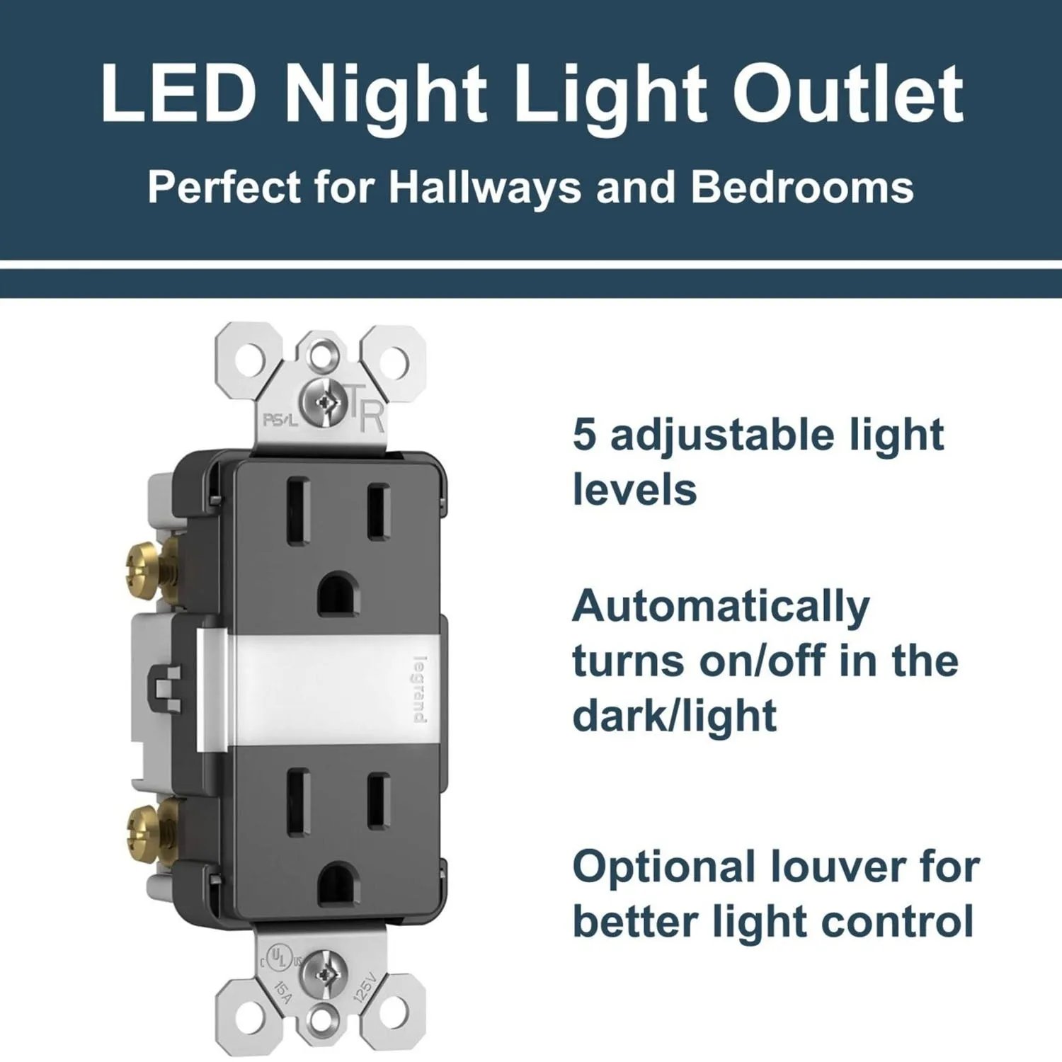 radiant 15A Tamper-Resistant Outlet with Night Light, Black