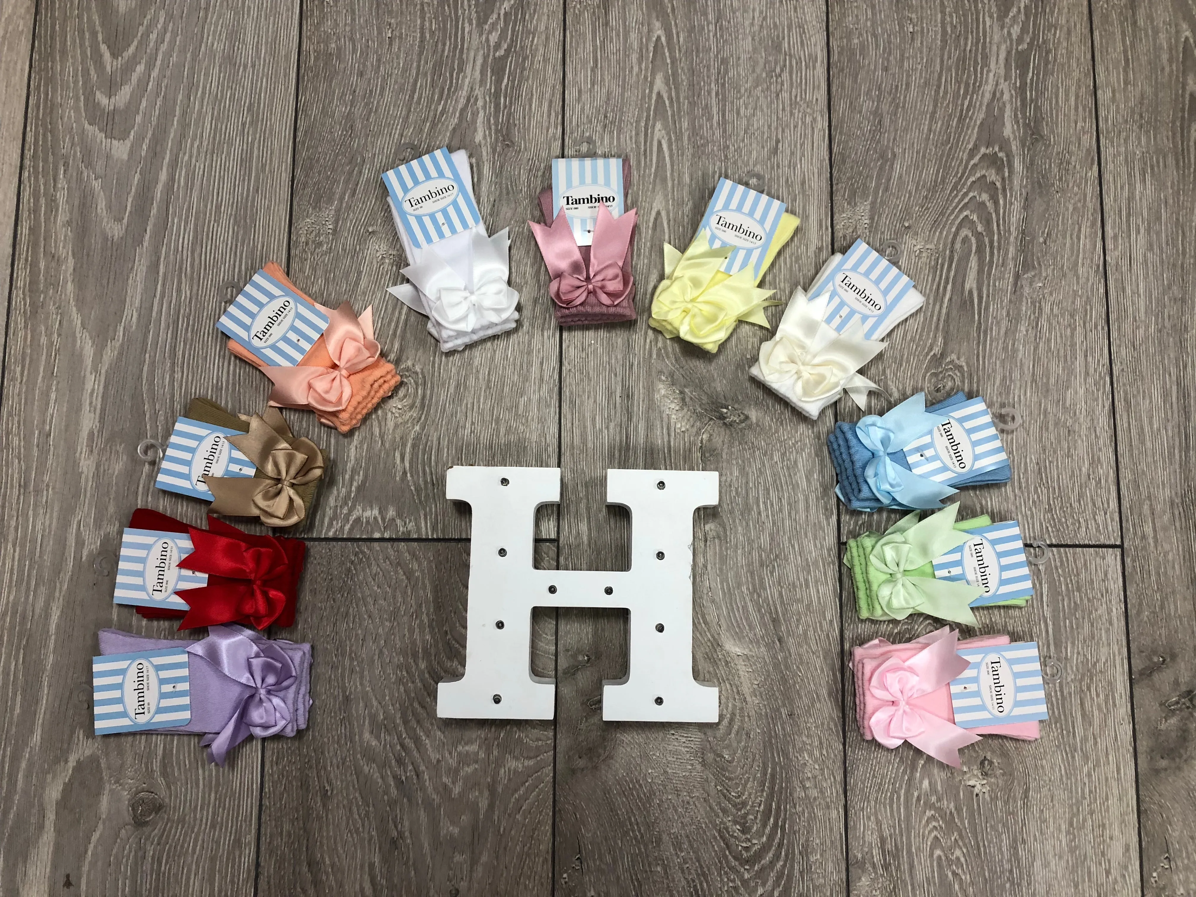 Tambino Knee High Bow Socks - Red, Lemon, Lilac, White, Blue, Green, Pink or Rose