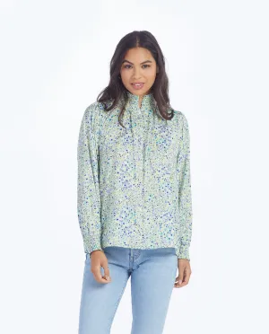 The All Dressed Up Button Up Blouse - Painted Floral in Slate & Powder Blue