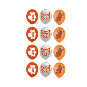 Turning Red Birthday Latex Balloons, Red, Silver and Orange, 12 Inches, 12 Count